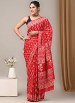 Cotton Orange Casual Wear Printed Saree